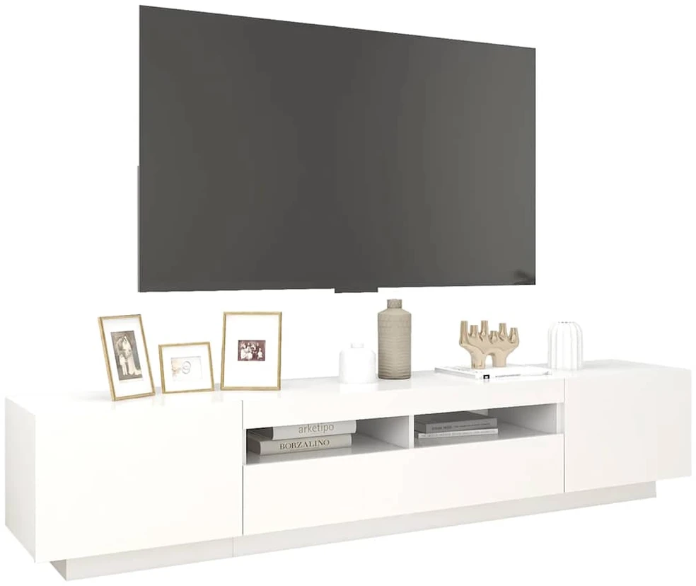 TV staliukas Televizoriaus spintelė su LED apšvietimu, balta, 200x35x40cm