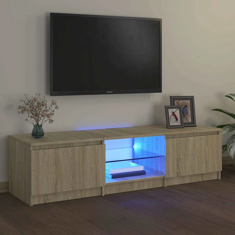 TV staliukas Televizoriaus spintelė su LED apšvietimu, ąžuolo, 140x40x35,5cm
