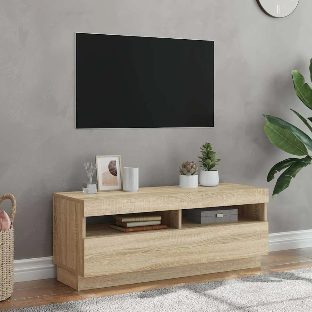 TV staliukas Televizoriaus spintelė su LED apšvietimu, ąžuolo, 100x35x40cm