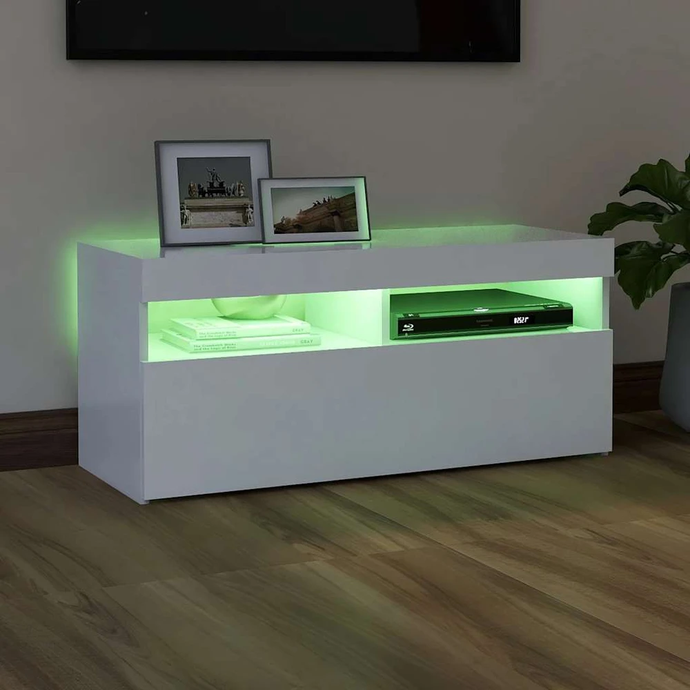 TV staliukas Televizoriaus spintelė su LED apšvietimu, balta, 90x35x40cm