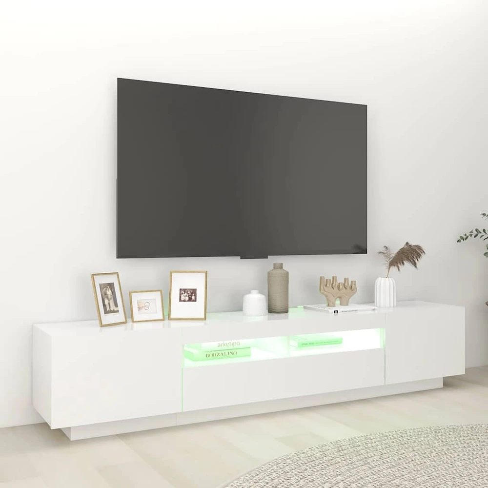 TV staliukas Televizoriaus spintelė su LED apšvietimu, balta, 200x35x40cm