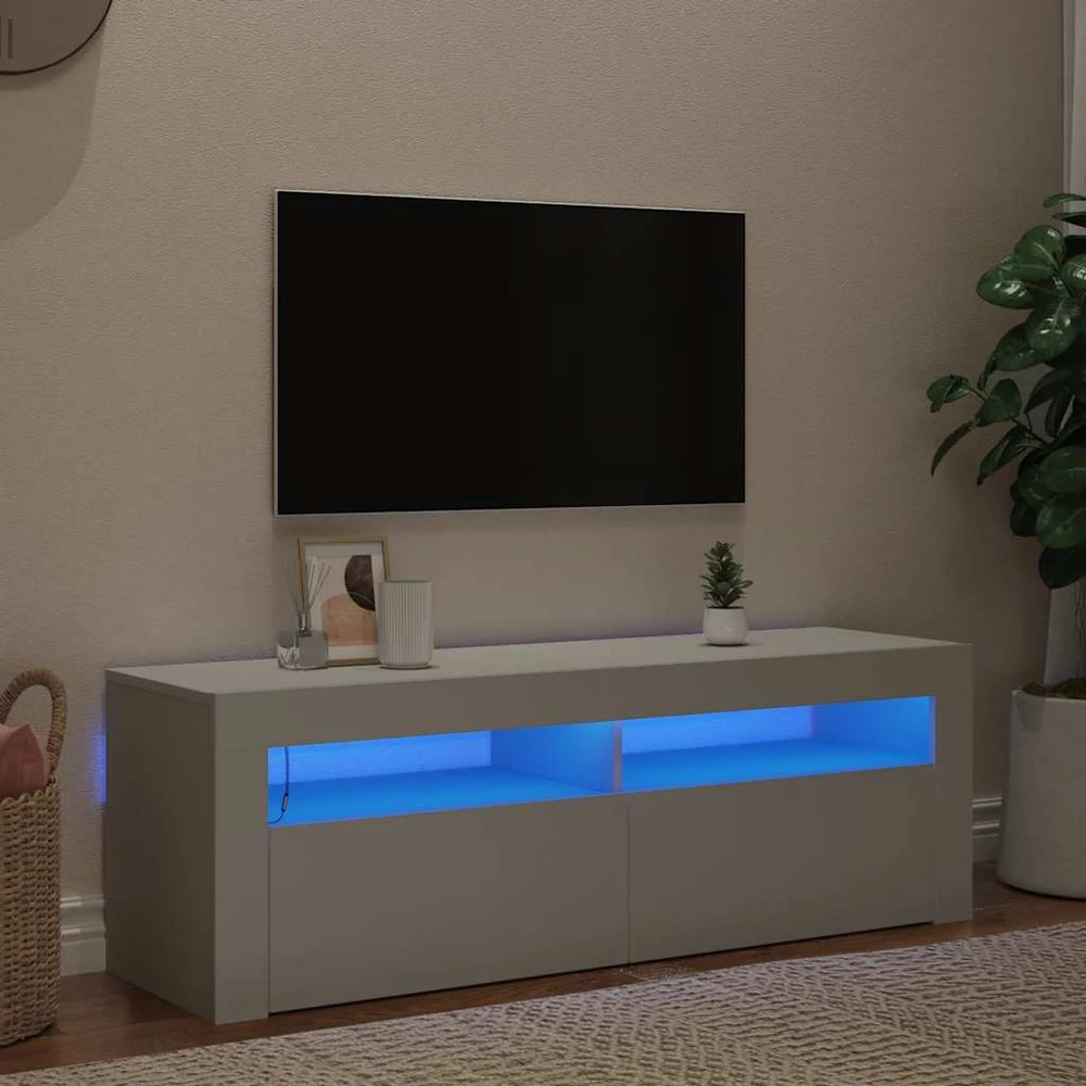 TV staliukas Televizoriaus spintelė su LED apšvietimu, balta, 120x35x40cm