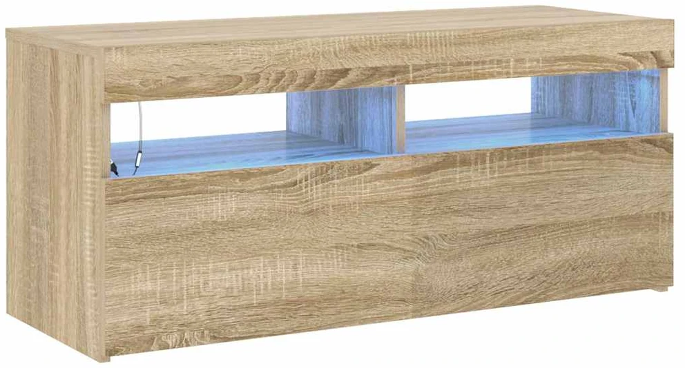 TV staliukas Televizoriaus spintelė su LED apšvietimu, ąžuolo, 90x35x40cm