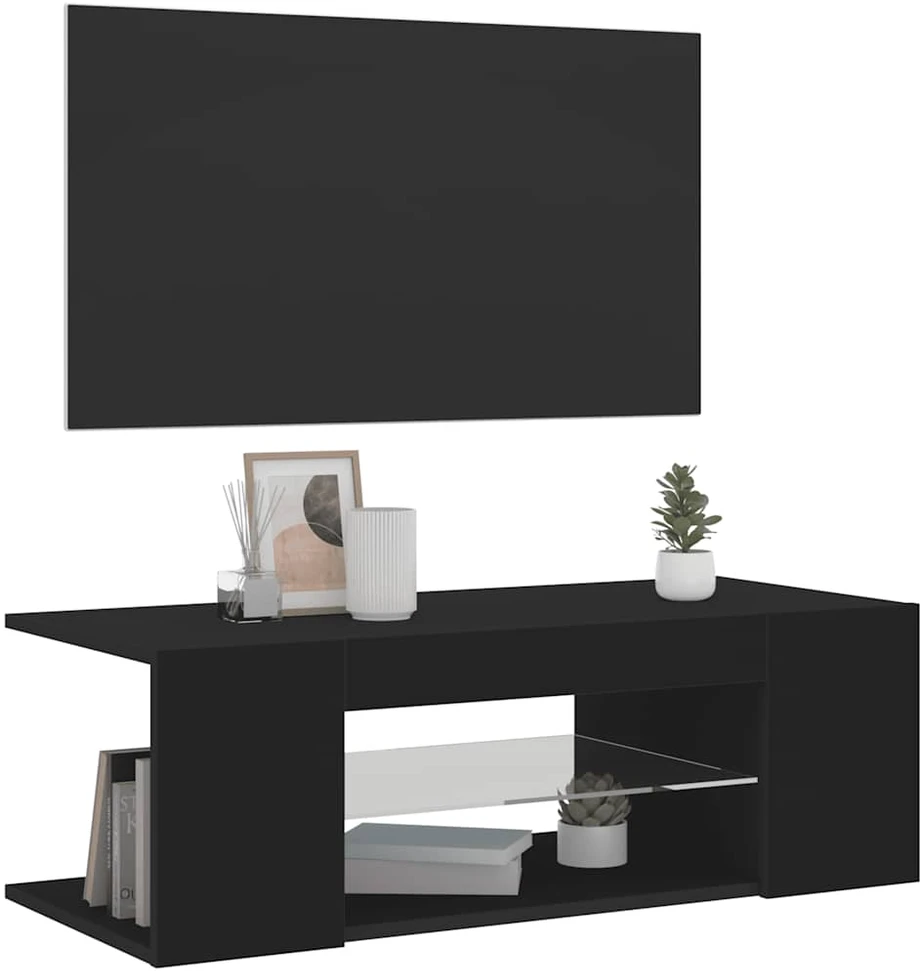 TV staliukas Televizoriaus spintelė su LED apšvietimu, juoda, 90x39x30cm
