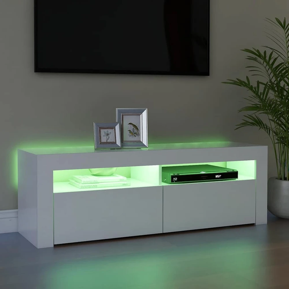 TV staliukas Televizoriaus spintelė su LED apšvietimu, balta, 120x35x40cm