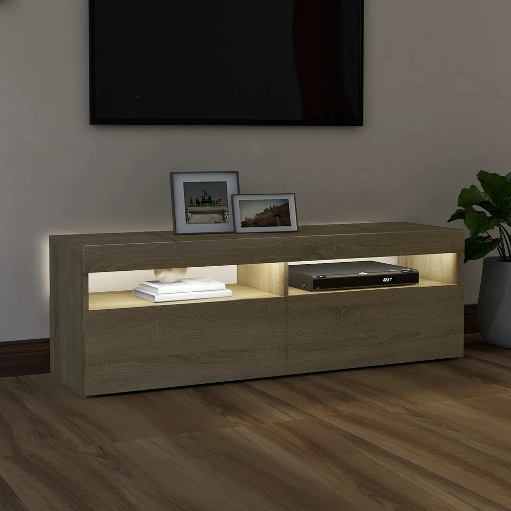 TV staliukas Televizoriaus spintelė su LED apšvietimu, ąžuolo, 120x35x40cm