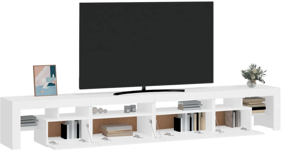 TV staliukas Televizoriaus spintelė su LED apšvietimu, balta, 260x36,5x40cm