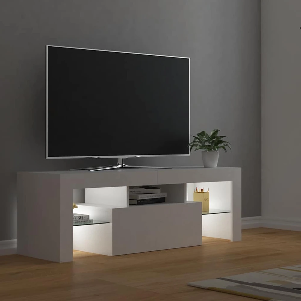 TV staliukas Televizoriaus spintelė su LED apšvietimu, balta, 120x35x40cm