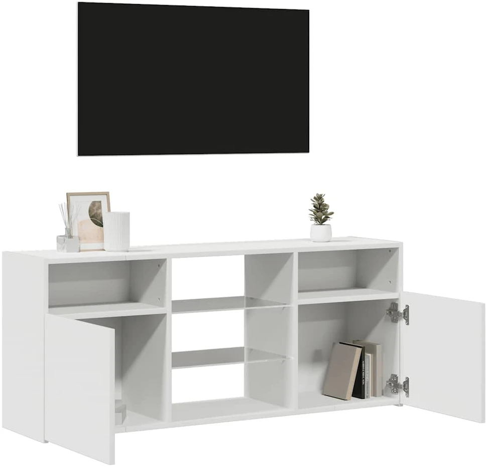 TV staliukas Televizoriaus spintelė su LED apšvietimu, balta, 120x30x50cm