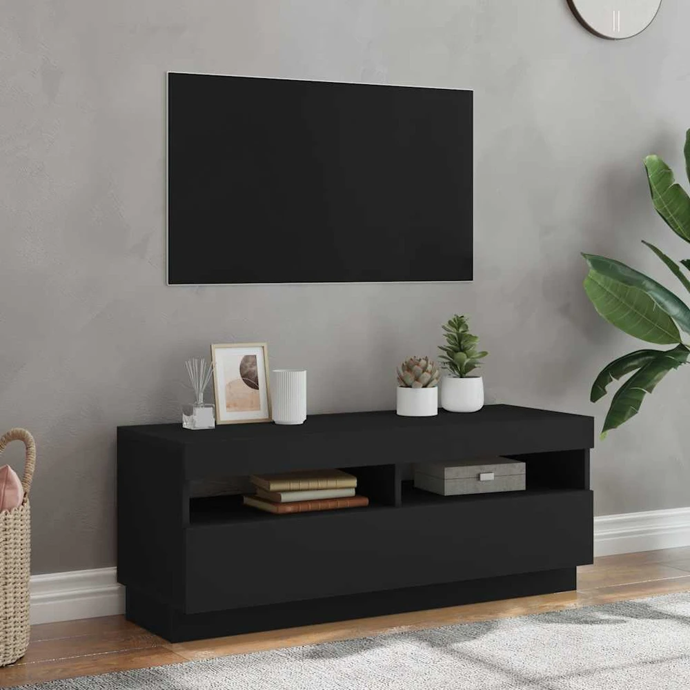 TV staliukas Televizoriaus spintelė su LED apšvietimu, juoda, 100x35x40cm