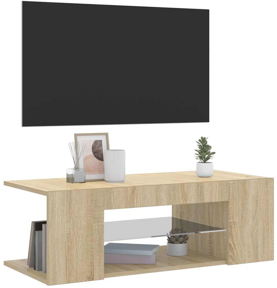 TV staliukas Televizoriaus spintelė su LED apšvietimu, ąžuolo, 90x39x30cm