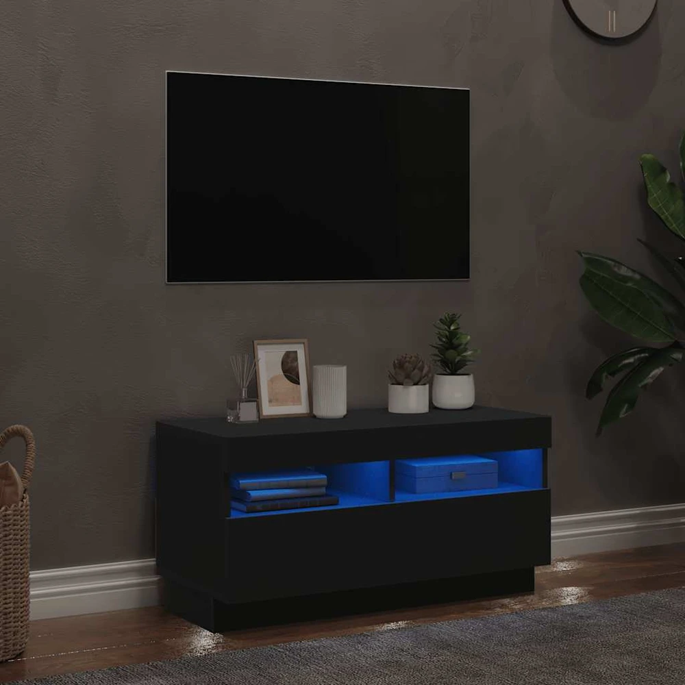 TV staliukas Televizoriaus spintelė su LED apšvietimu, juoda, 80x35x40cm