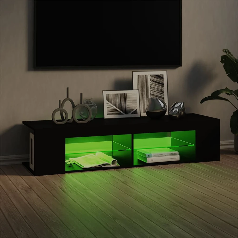 TV staliukas Televizoriaus spintelė su LED apšvietimu, juoda, 135x39x30cm
