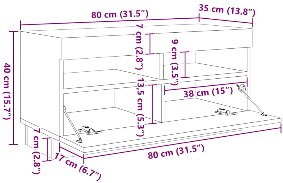 TV staliukas Televizoriaus spintelė su LED apšvietimu, ąžuolo, 260x35x40cm