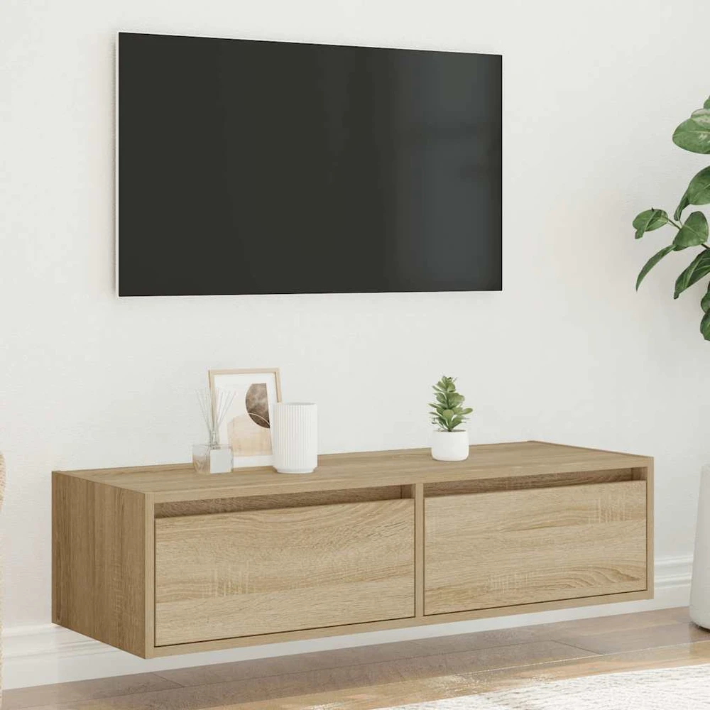 TV staliukas Televizoriaus spintelė su LED apšvietimu, ąžuolo, 100X35,5x25cm