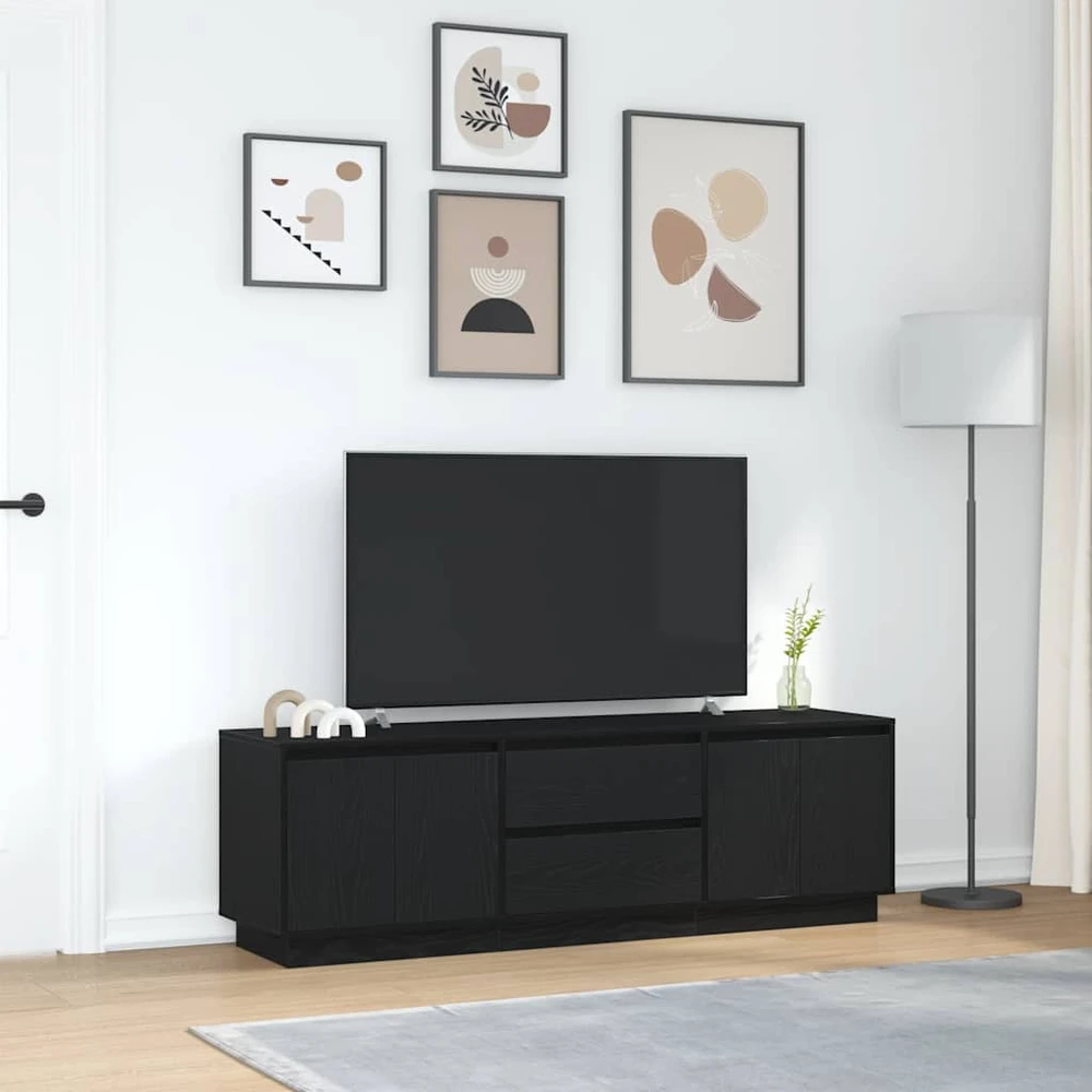 TV staliukas Televizoriaus spintelė su LED apšvietimu, juoda, 160,5x41x50 cm