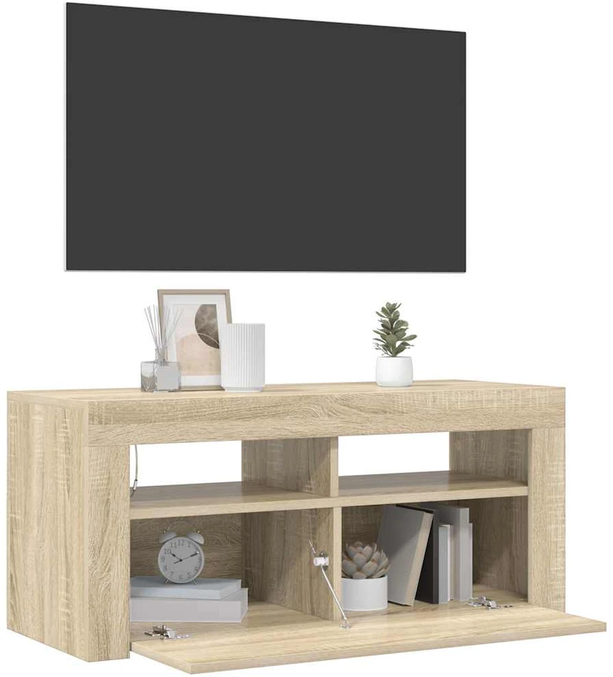 TV staliukas Televizoriaus spintelė su LED apšvietimu, ąžuolo, 90x35x40cm