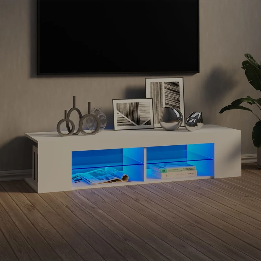 TV staliukas Televizoriaus spintelė su LED apšvietimu, balta, 135x39x30cm