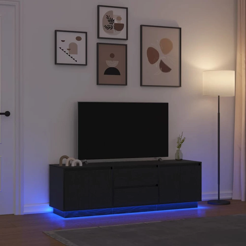 TV staliukas Televizoriaus spintelė su LED apšvietimu, juoda, 160,5x41x50 cm