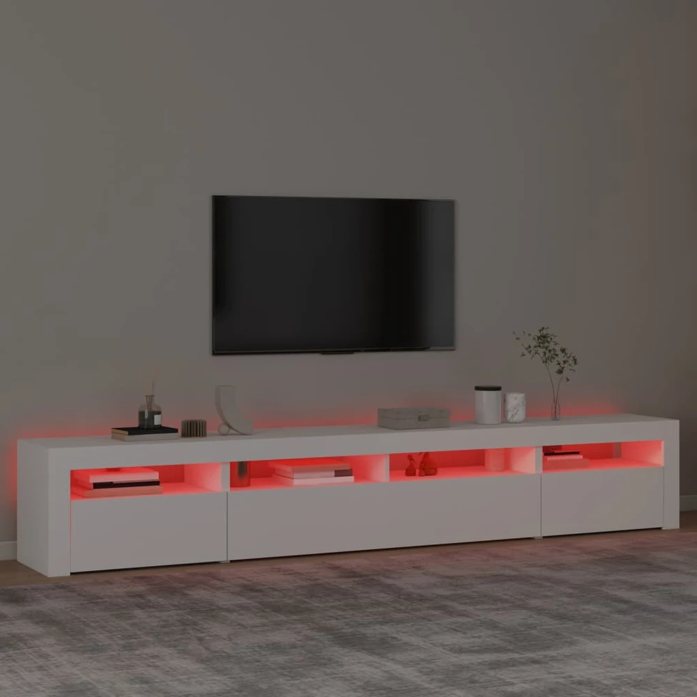 TV staliukas Televizoriaus spintelė su LED apšvietimu, balta, 240x35x40cm