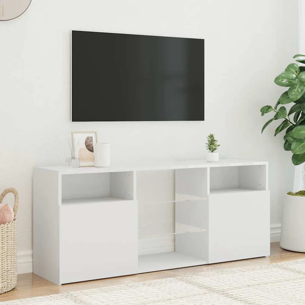 TV staliukas Televizoriaus spintelė su LED apšvietimu, balta, 120x30x50cm
