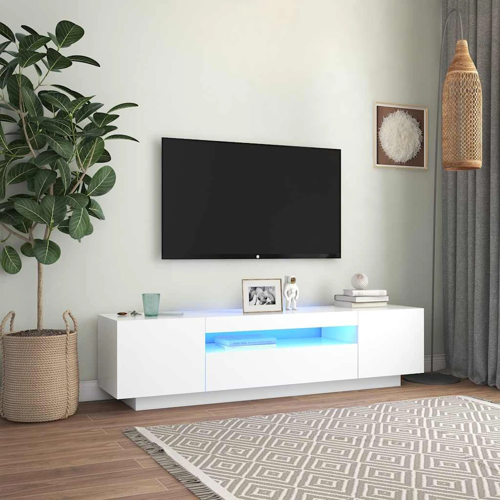 TV staliukas Televizoriaus spintelė su LED apšvietimu, balta, 160x35x40cm