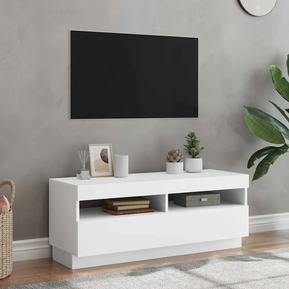 TV staliukas Televizoriaus spintelė su LED apšvietimu, balta, 100x35x40cm