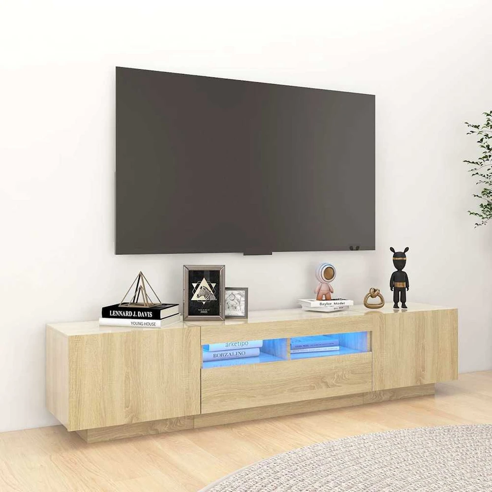 TV staliukas Televizoriaus spintelė su LED apšvietimu, ąžuolo, 180x35x40cm