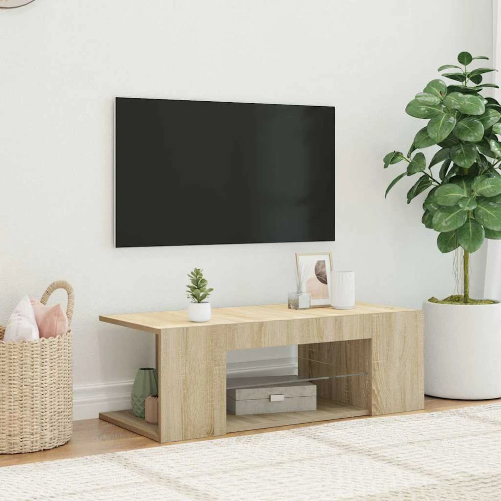 TV staliukas Televizoriaus spintelė su LED apšvietimu, ąžuolo, 90x39x30cm