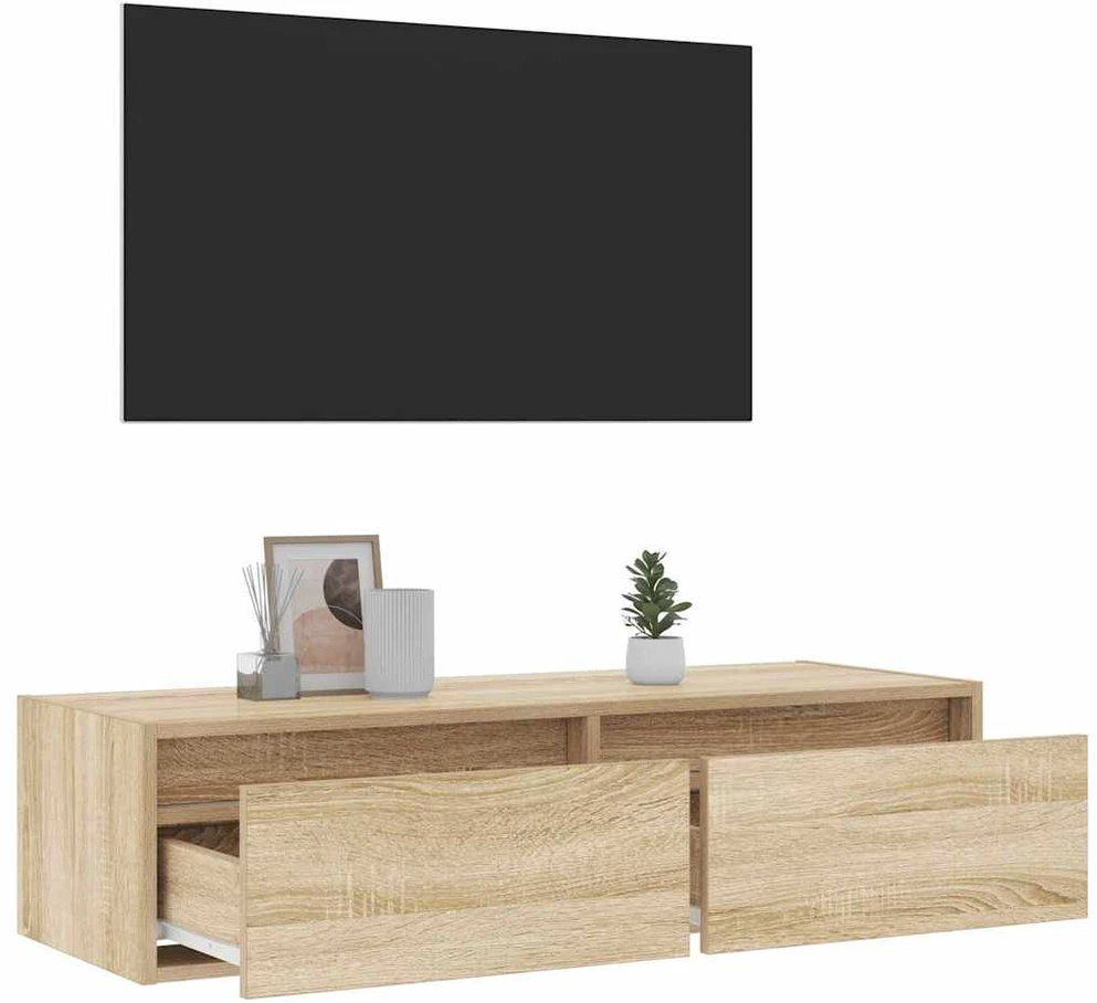TV staliukas Televizoriaus spintelė su LED apšvietimu, ąžuolo, 100X35,5x25cm