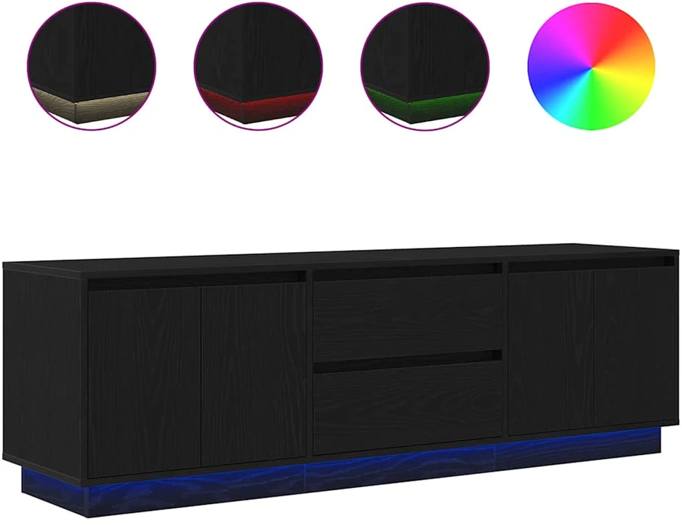 TV staliukas Televizoriaus spintelė su LED apšvietimu, juoda, 160,5x41x50 cm