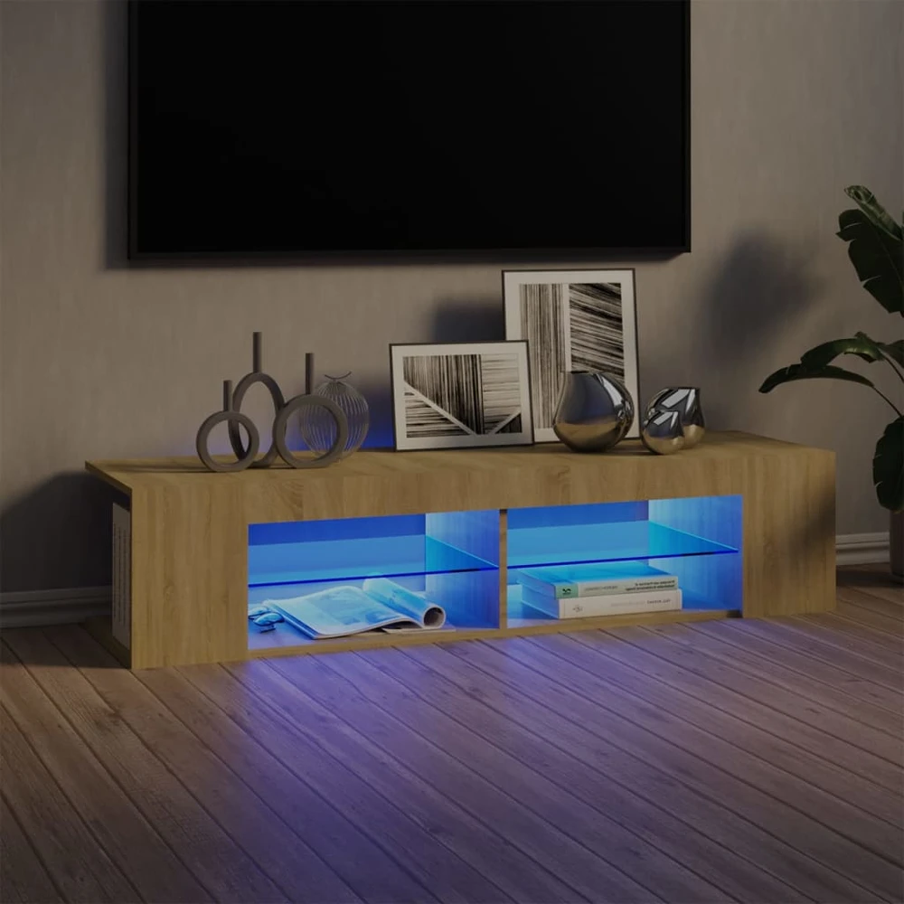 TV staliukas Televizoriaus spintelė su LED apšvietimu, ąžuolo, 135x39x30cm