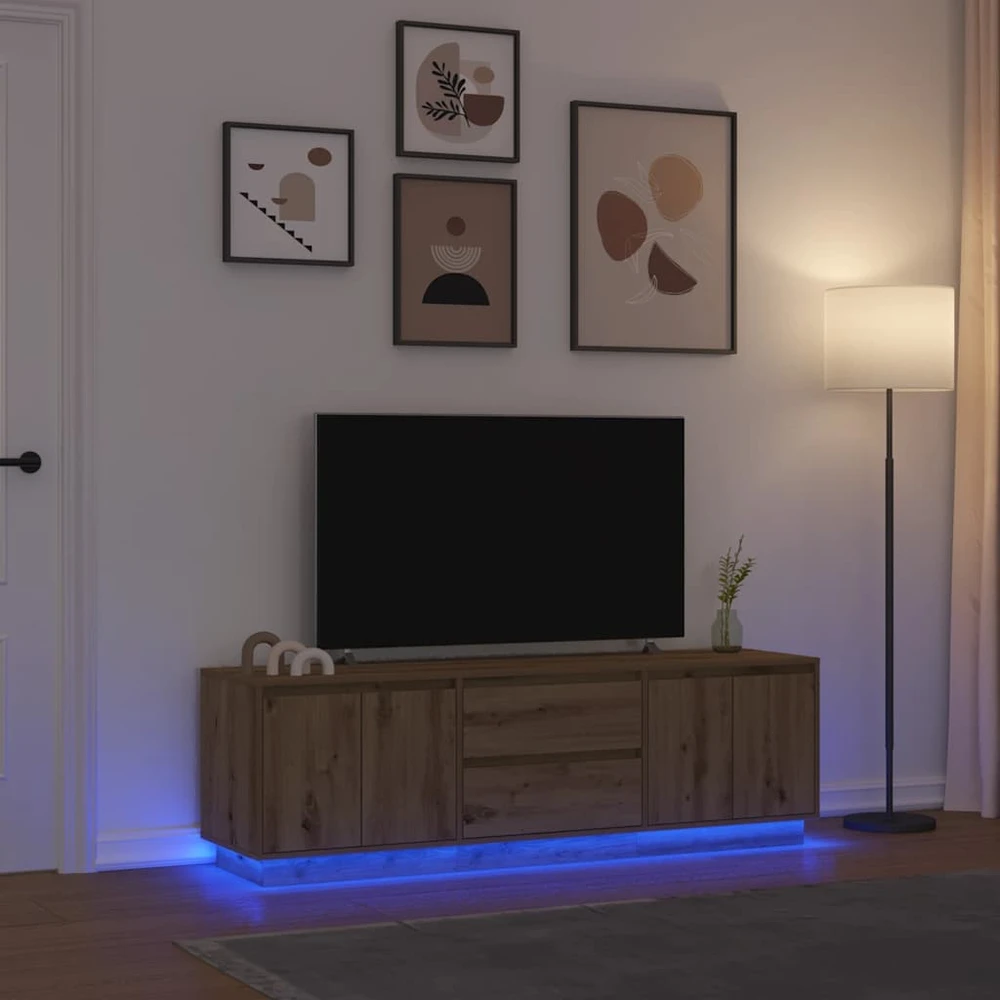 TV staliukas Televizoriaus spintelė su LED, artisano ąžuolas, 160,5x41x50 cm