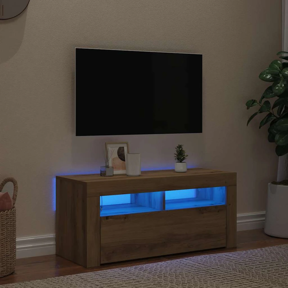 TV staliukas Televizoriaus spintelė su LED, artisano, 90x35x40cm, mediena