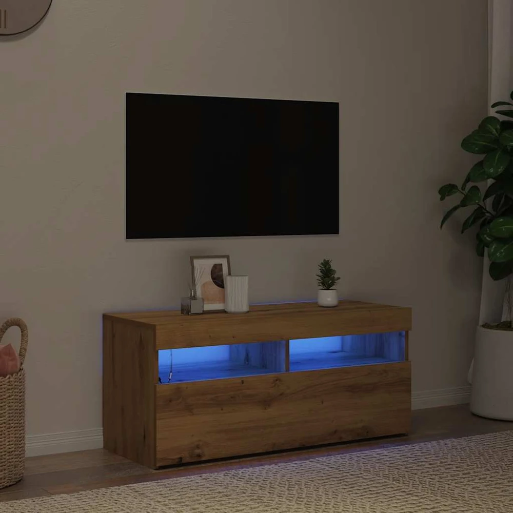TV staliukas Televizoriaus spintelė su LED, artisano, 90x35x40cm, mediena
