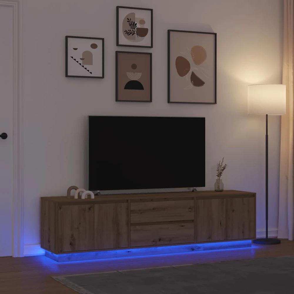 TV staliukas Televizoriaus spintelė su LED, artisano ąžuolas, 193,5x41x50 cm