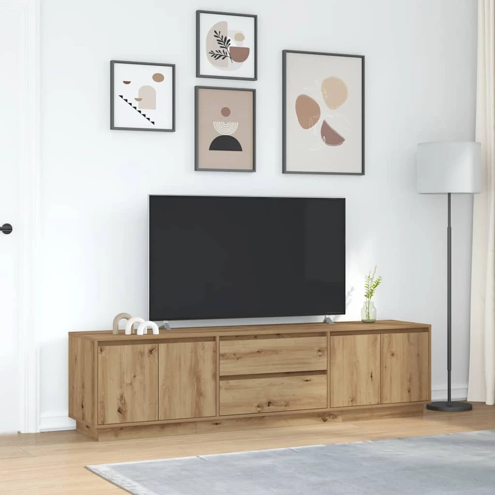 TV staliukas Televizoriaus spintelė su LED, artisano ąžuolas, 193,5x41x50 cm