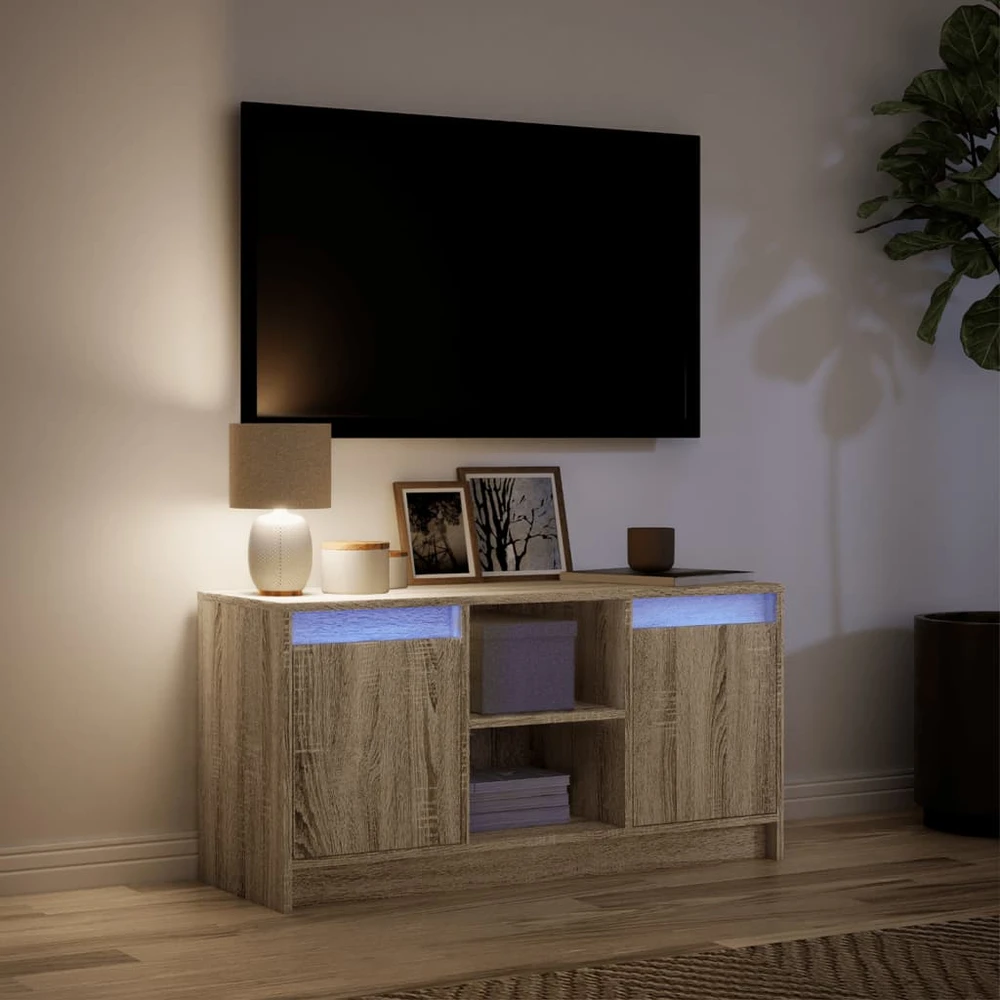TV staliukas Televizoriaus spintelė su LED, ąžuolo, 100x34x50cm, mediena