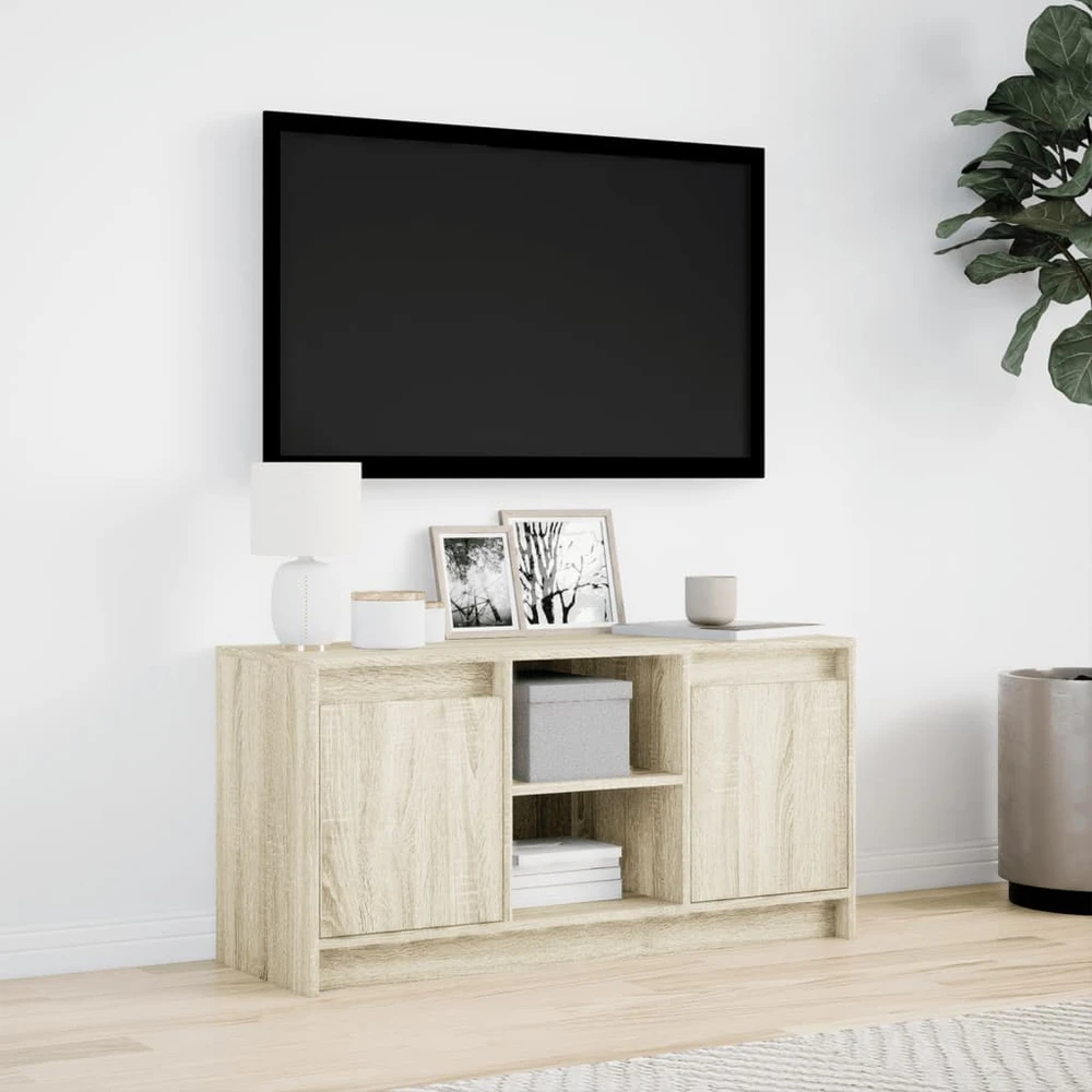 TV staliukas Televizoriaus spintelė su LED, ąžuolo, 100x34x50cm, mediena