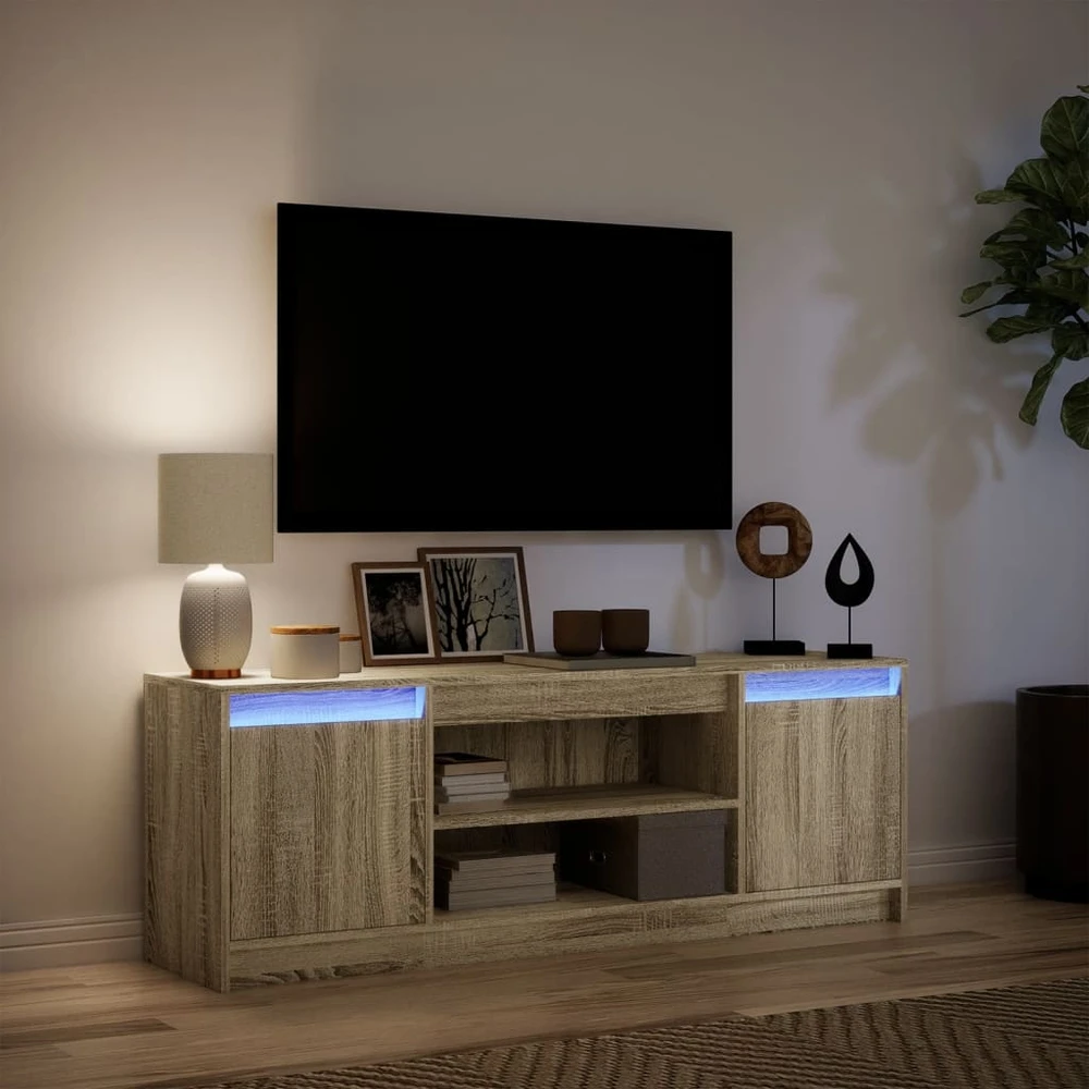 TV staliukas Televizoriaus spintelė su LED, ąžuolo, 139,5x34x50cm, mediena