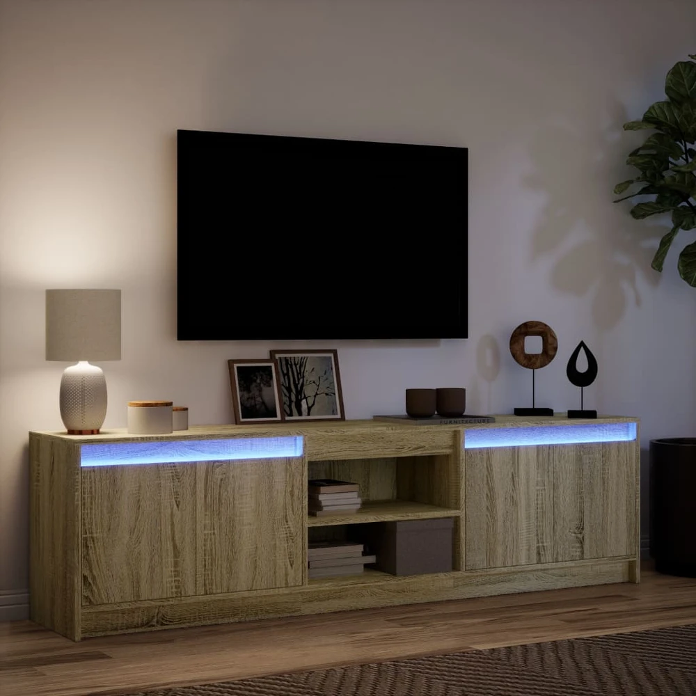 TV staliukas Televizoriaus spintelė su LED, ąžuolo, 180x34x50cm, mediena