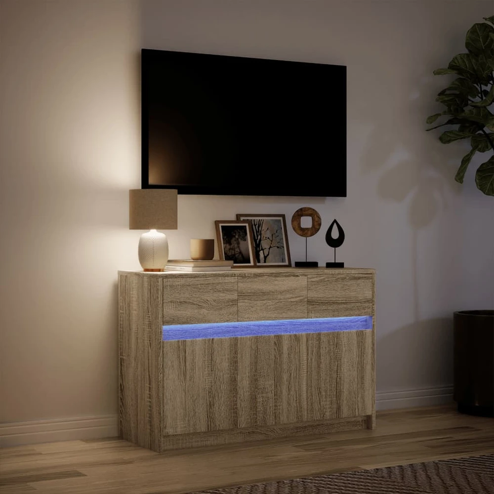 TV staliukas Televizoriaus spintelė su LED, ąžuolo, 91x34x61cm, mediena