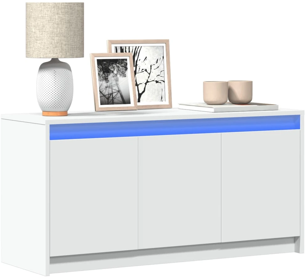 TV staliukas Televizoriaus spintelė su LED, balta, 100x34x50cm, mediena