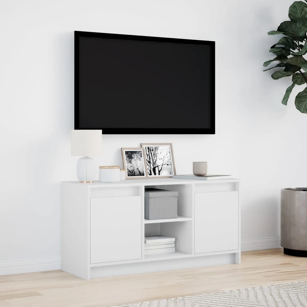 TV staliukas Televizoriaus spintelė su LED, balta, 100x34x50cm, mediena