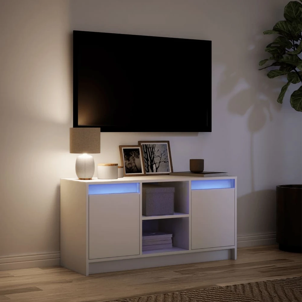 TV staliukas Televizoriaus spintelė su LED, balta, 100x34x50cm, mediena