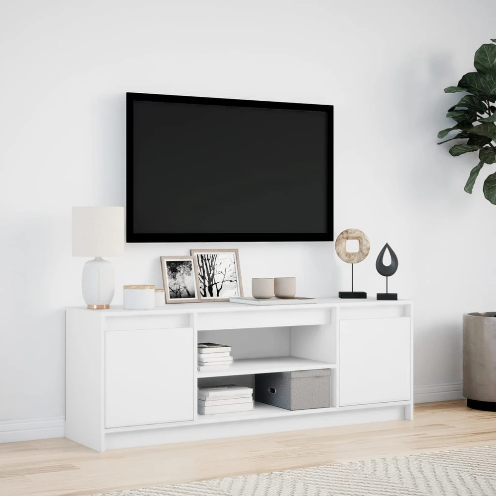 TV staliukas Televizoriaus spintelė su LED, balta, 139,5x34x50cm, mediena