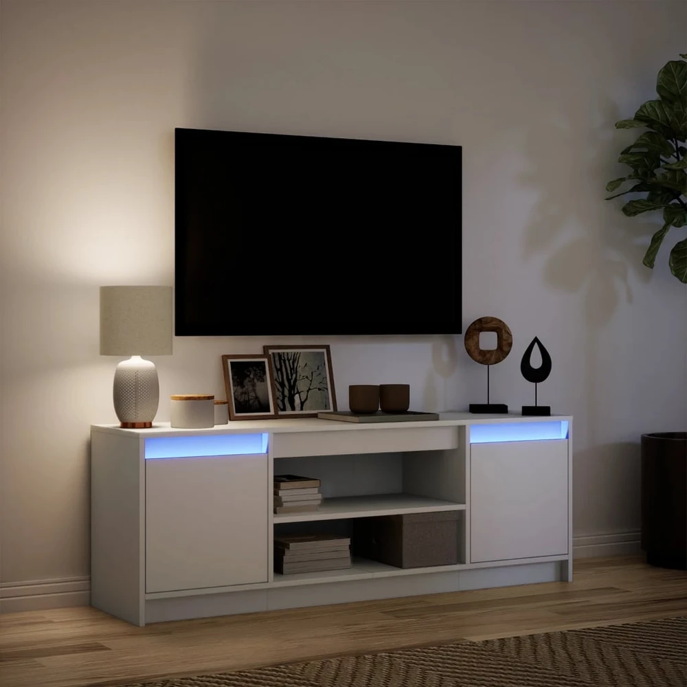 TV staliukas Televizoriaus spintelė su LED, balta, 139,5x34x50cm, mediena