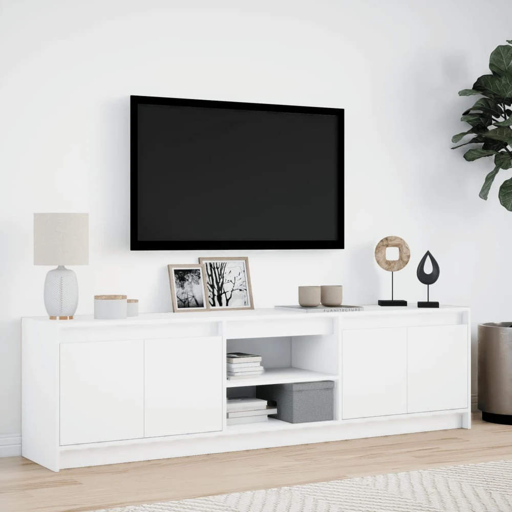 TV staliukas Televizoriaus spintelė su LED, balta, 180x34x50cm, mediena