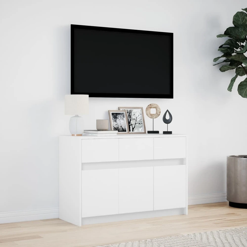 TV staliukas Televizoriaus spintelė su LED, balta, 91x34x61cm, mediena