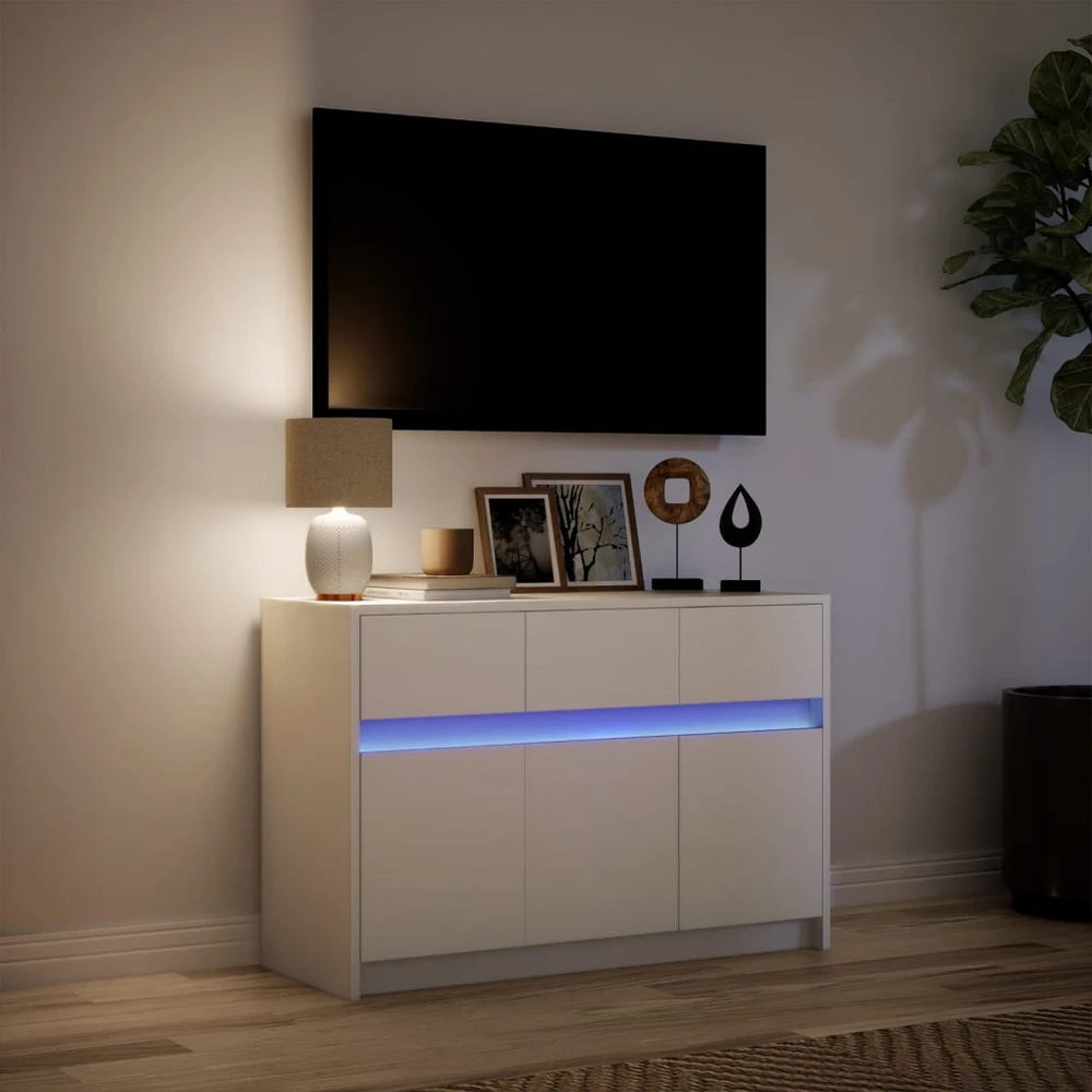 TV staliukas Televizoriaus spintelė su LED, balta, 91x34x61cm, mediena
